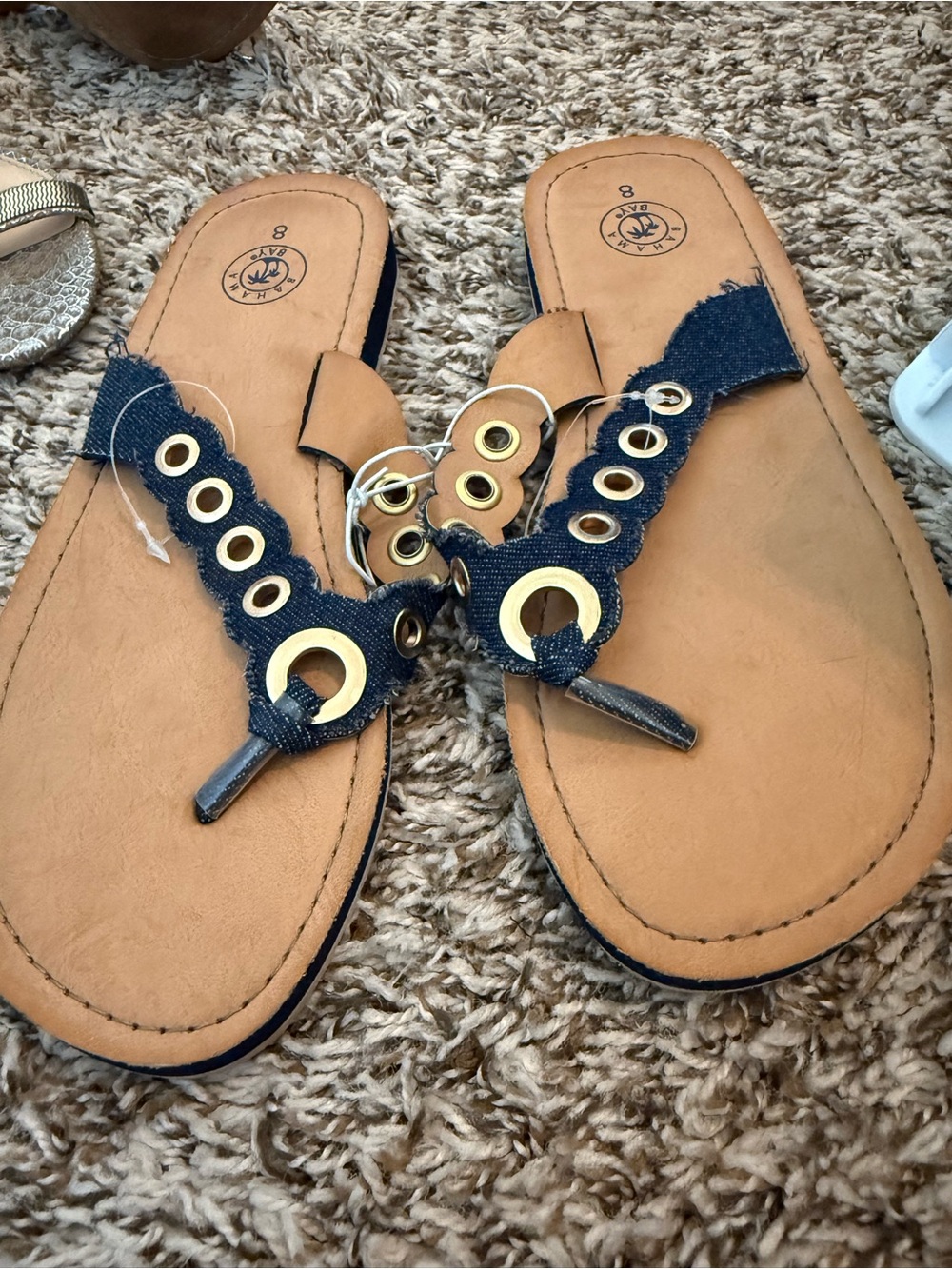 Women's Denim Grommet Thong Sandals - Navy
